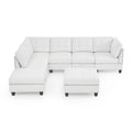 L Shape Modular Sectional Sofa,Diy Combination,Includes Three Single Chair ,Two Corner And Two Ottoman,Ivory Chenille Ivory Foam Chenille