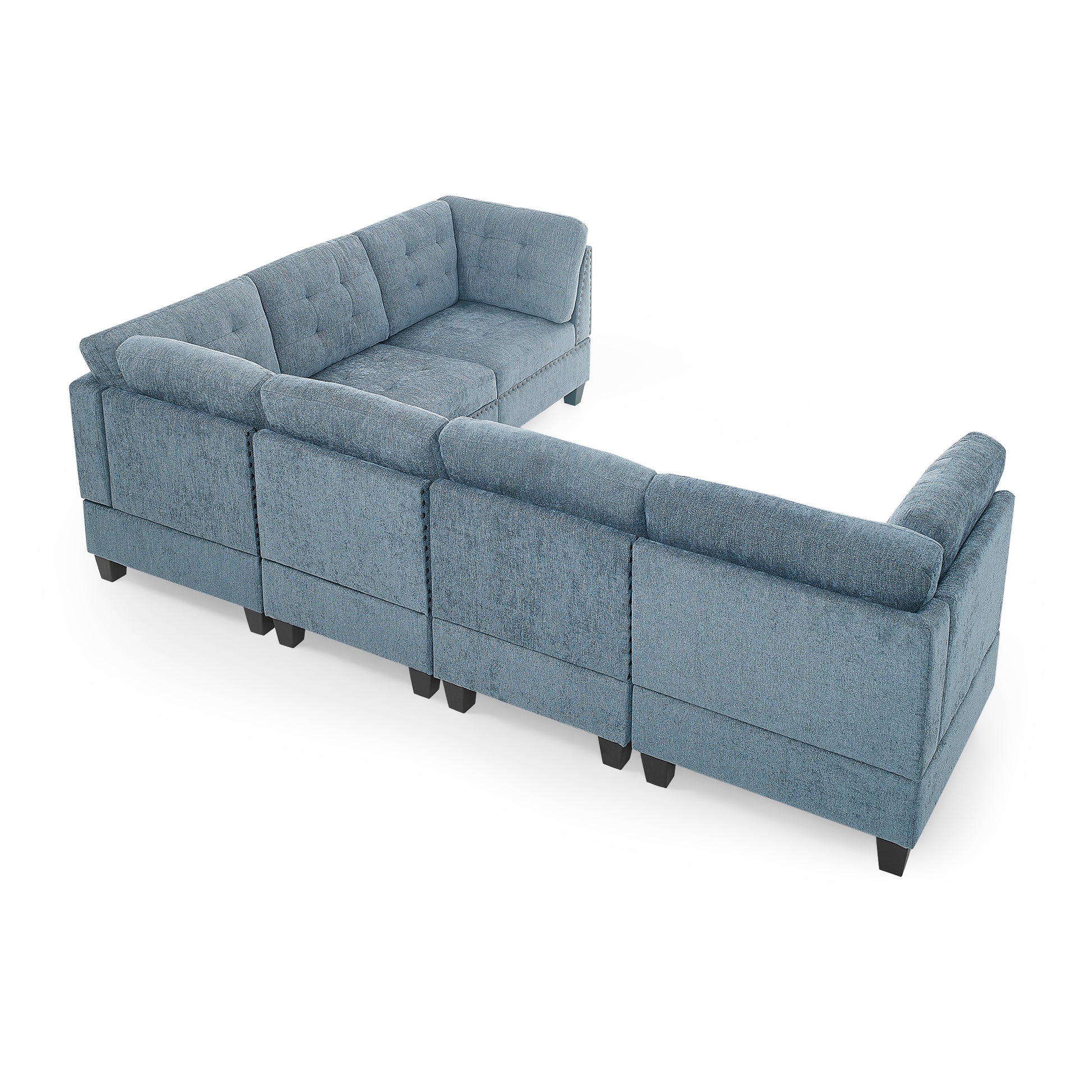 L Shape Modular Sectional Sofa,Diy Combination,Includes Three Single Chair And Three Corner ,Navy Chenille Navy Foam Chenille