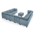 U Shape Modular Sectional Sofa,Diy Combination,Includes Seven Single Chair, Four Corner And One Ottoman,Navy Blue Navy Plywood Chenille