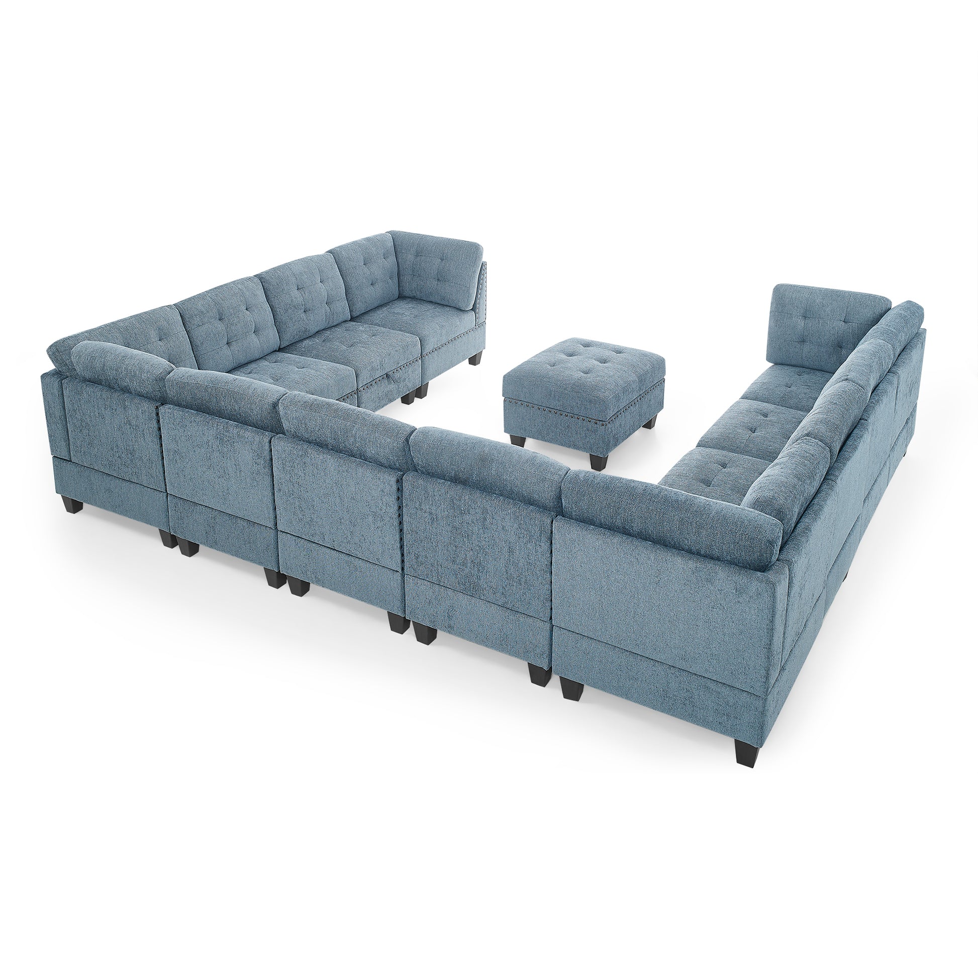 U Shape Modular Sectional Sofa,Diy Combination,Includes Seven Single Chair, Four Corner And One Ottoman,Navy Blue Navy Plywood Chenille