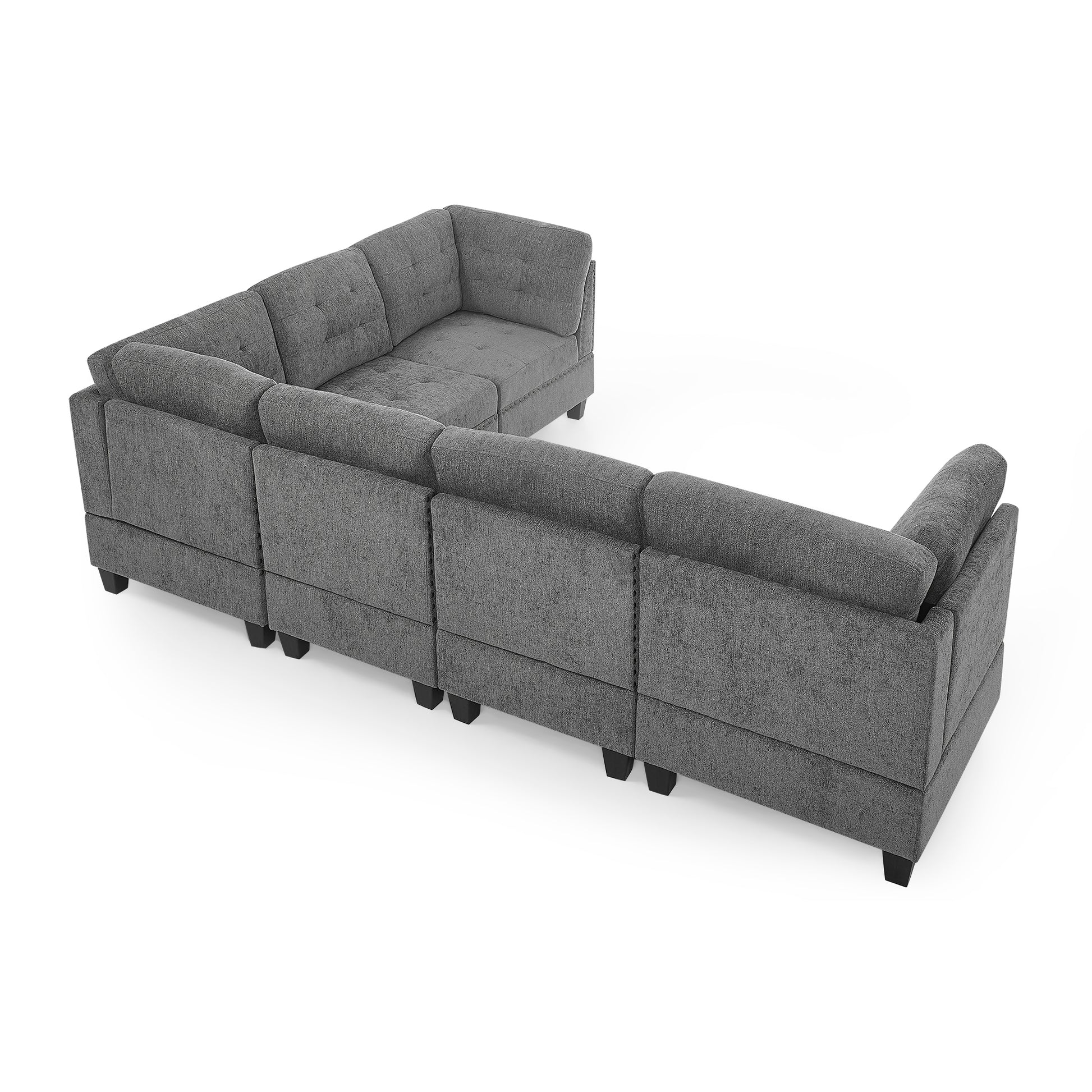 L Shape Modular Sectional Sofa,Diy Combination,Includes Three Single Chair And Three Corner ,Grey Chenille Grey Foam Chenille