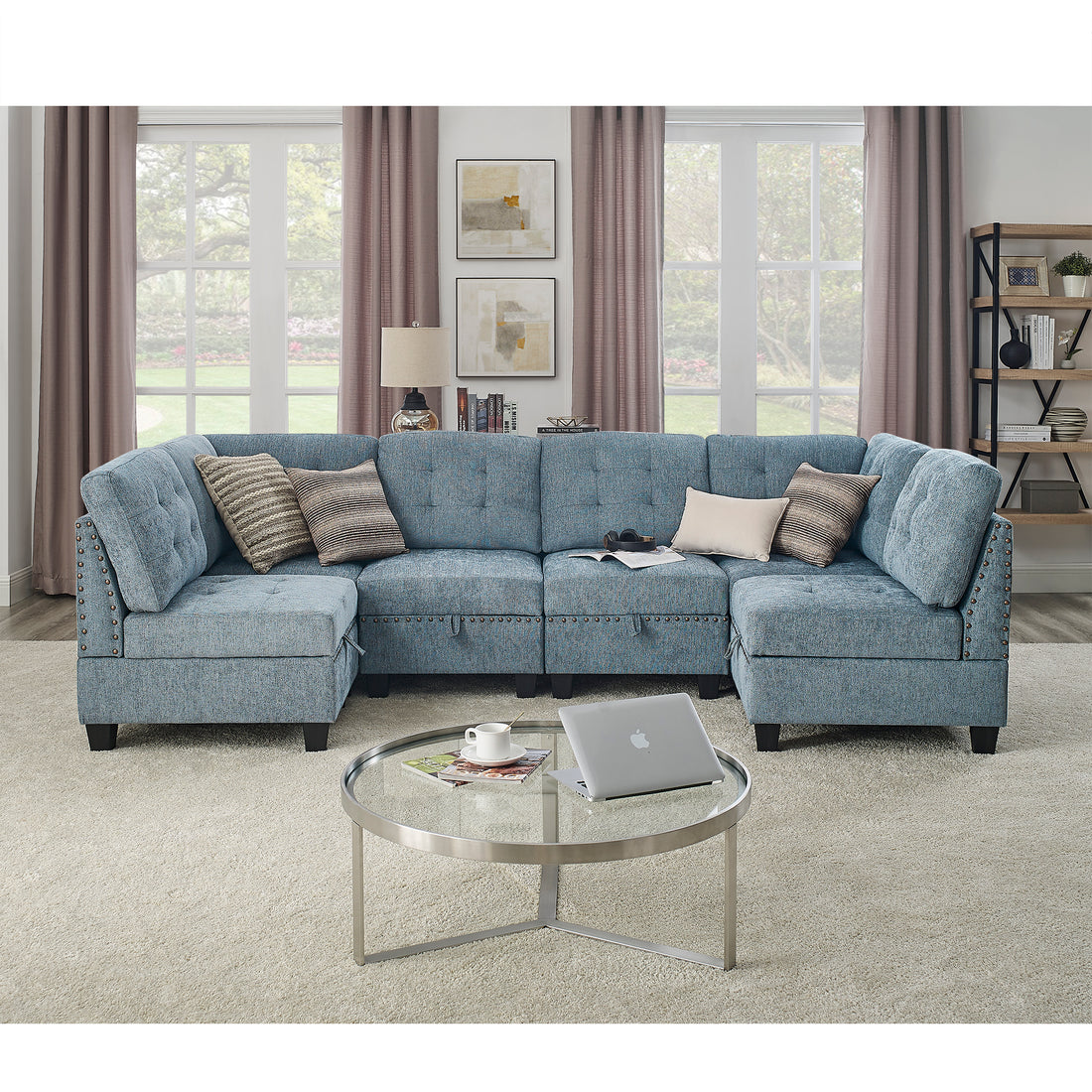 U Shape Modular Sectional Sofa,Diy Combination,Includes Four Single Chair And Two Corner,Navy Chenille Navy Chenille