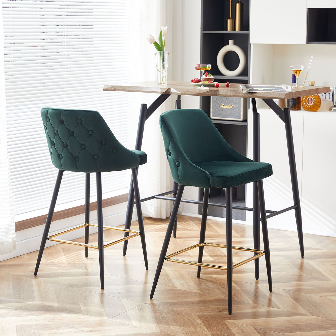 Green Velvet Swivel Bar Chair Bar Stool And Metal Modern High Bar Furniture Commercial Furniture Green Dining Room Modern Foam Velvet