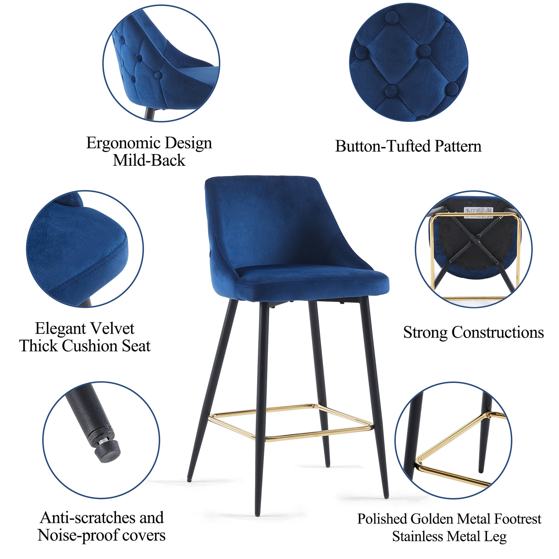 Blue Velvet Swivel Bar Chair Bar Stool And Metal Modern High Bar Furniture Commercial Furniture Blue Kitchen Modern Foam Velvet