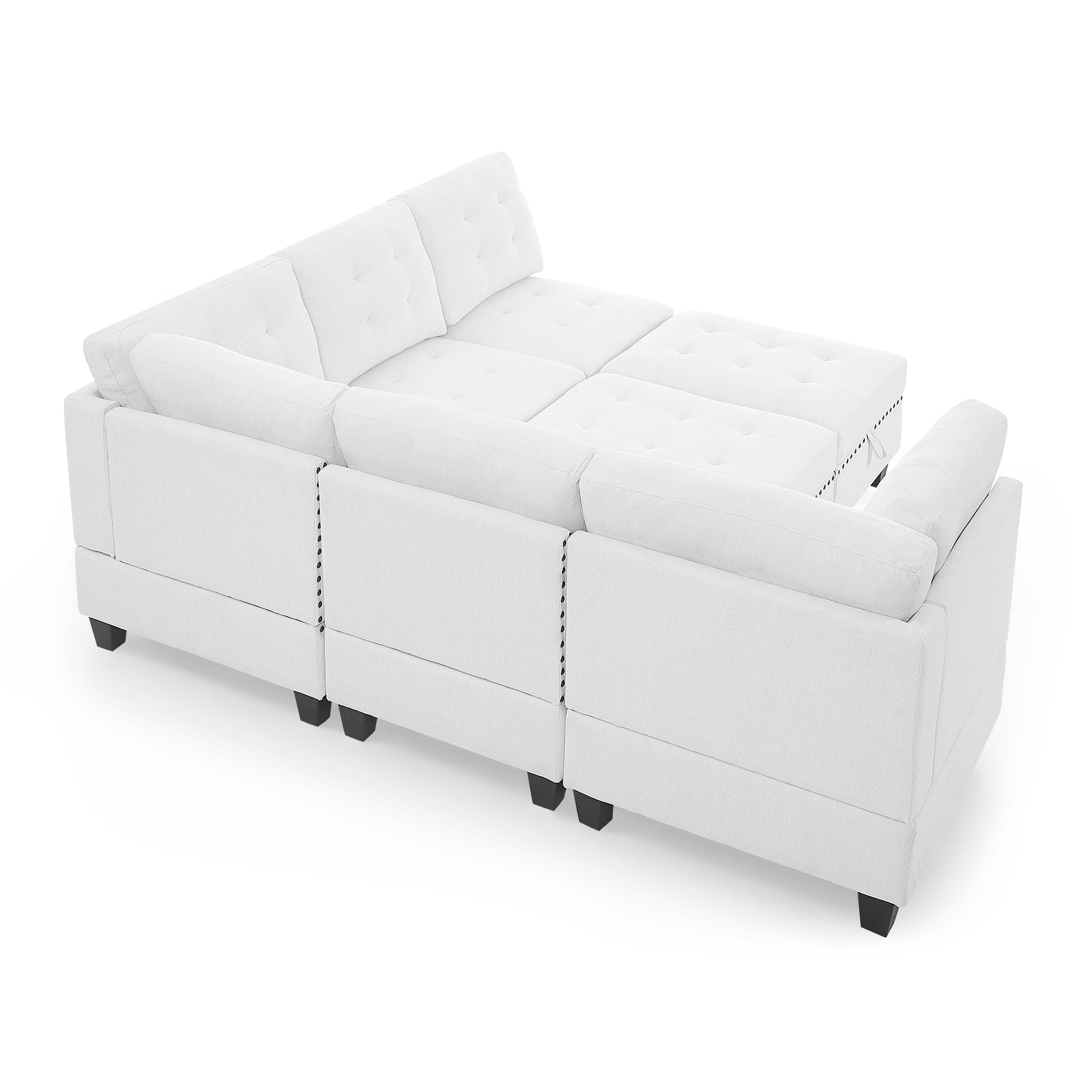 L Shape Modular Sectional Sofa,Diy Combination,Includes Three Single Chair ,Two Corner And Two Ottoman,Ivory Chenille Ivory Foam Chenille