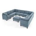 U Shape Modular Sectional Sofa,Diy Combination,Includes Seven Single Chair, Four Corner And One Ottoman,Navy Blue Navy Plywood Chenille