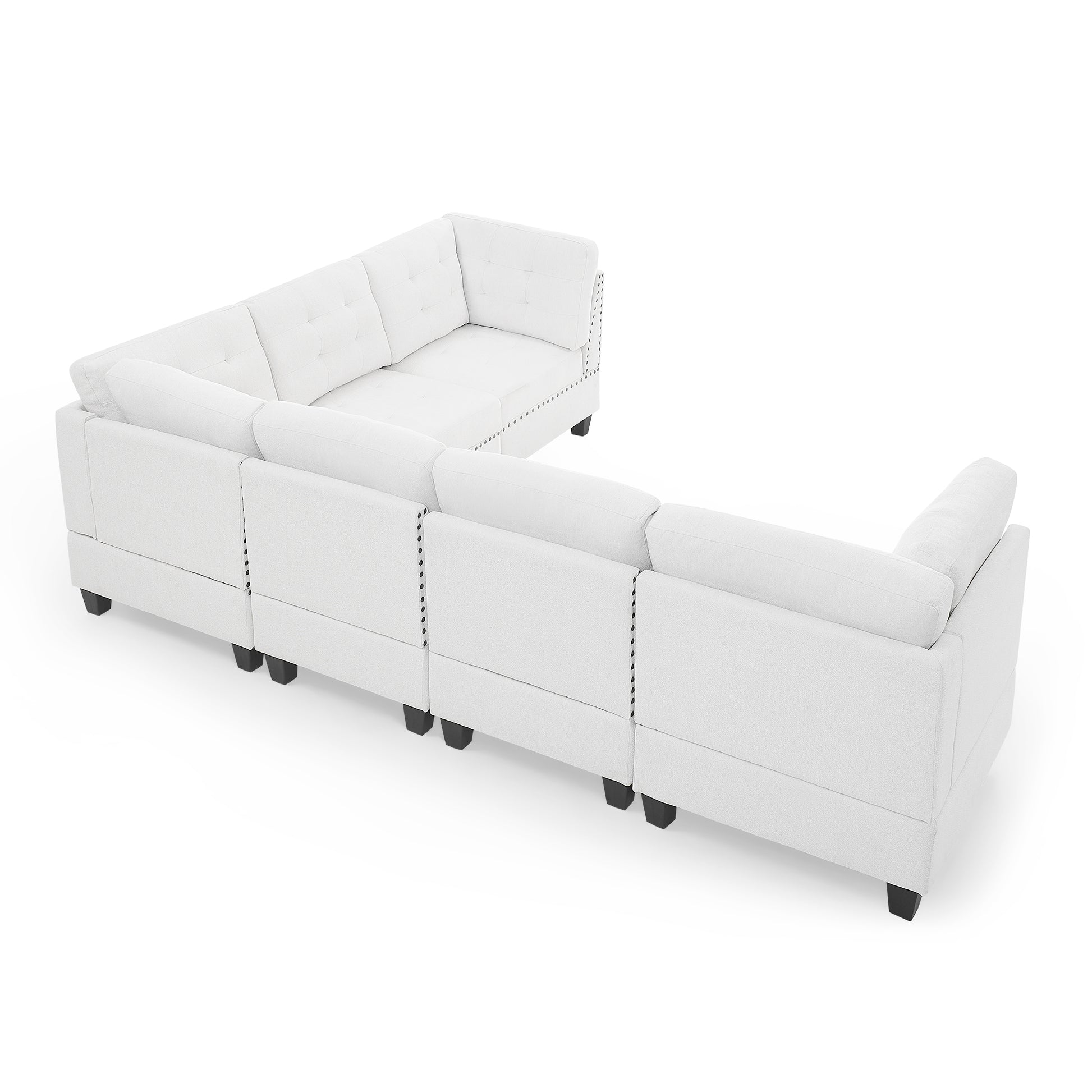 L Shape Modular Sectional Sofa,Diy Combination,Includes Three Single Chair And Three Corner ,Ivory Chenille Ivory Foam Chenille