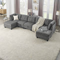 L Shape Modular Sectional Sofa,Diy Combination,Includes Three Single Chair ,Two Corner And Two Ottoman,Grey Chenille Grey Foam Chenille