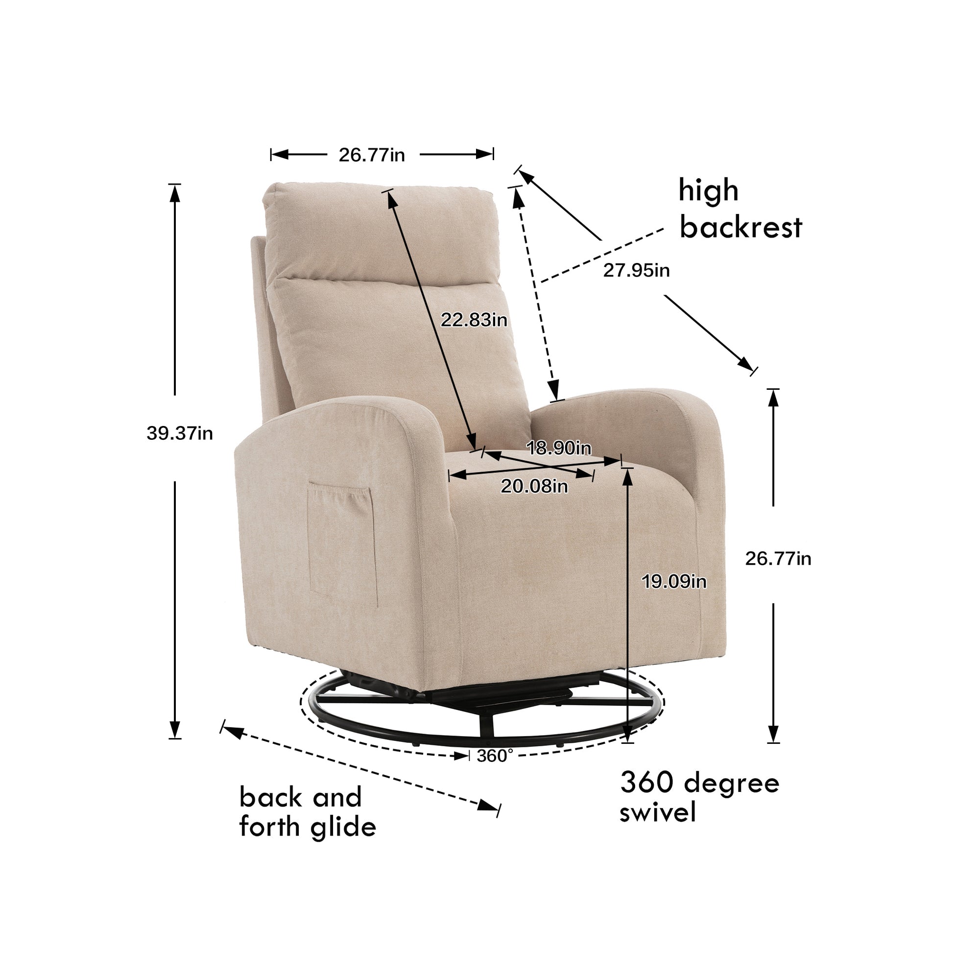 Jiada Upholstered Swivel Glider.Rocking Chair For Nursery In Beige.Modern Style One Left Bag Beige Primary Living Space Foam Metal