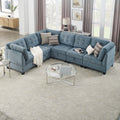 L Shape Modular Sectional Sofa,Diy Combination,Includes Three Single Chair And Three Corner ,Navy Chenille Navy Foam Chenille