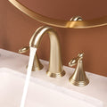 2 Handle Widespread Bathroom Faucet 3 Hole, With Pop Up Drain And 2 Water Supply Lines, Gold Gold Stainless Steel