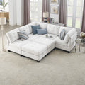 L Shape Modular Sectional Sofa,Diy Combination,Includes Three Single Chair ,Two Corner And Two Ottoman,Ivory Chenille Ivory Foam Chenille