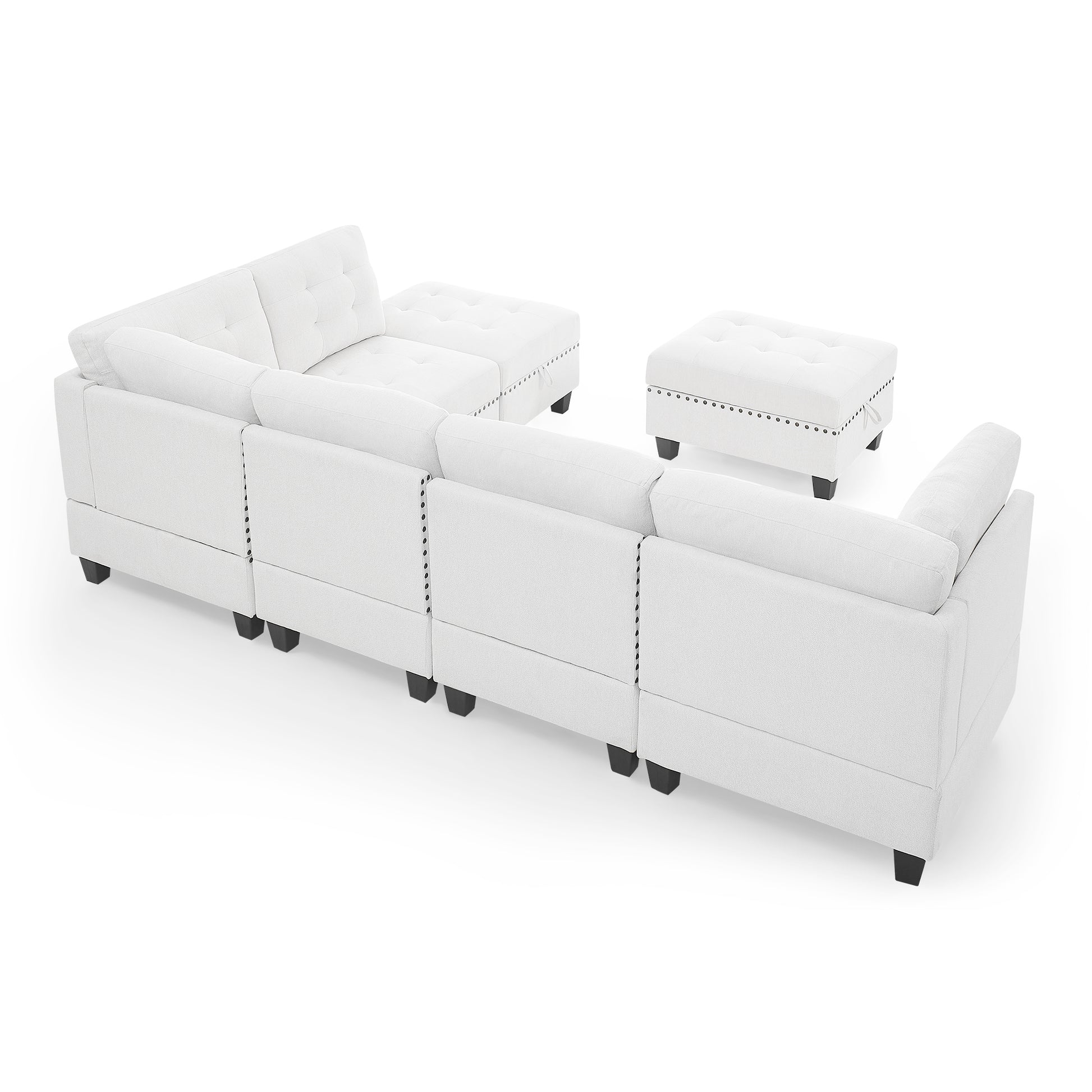 L Shape Modular Sectional Sofa,Diy Combination,Includes Three Single Chair ,Two Corner And Two Ottoman,Ivory Chenille Ivory Foam Chenille