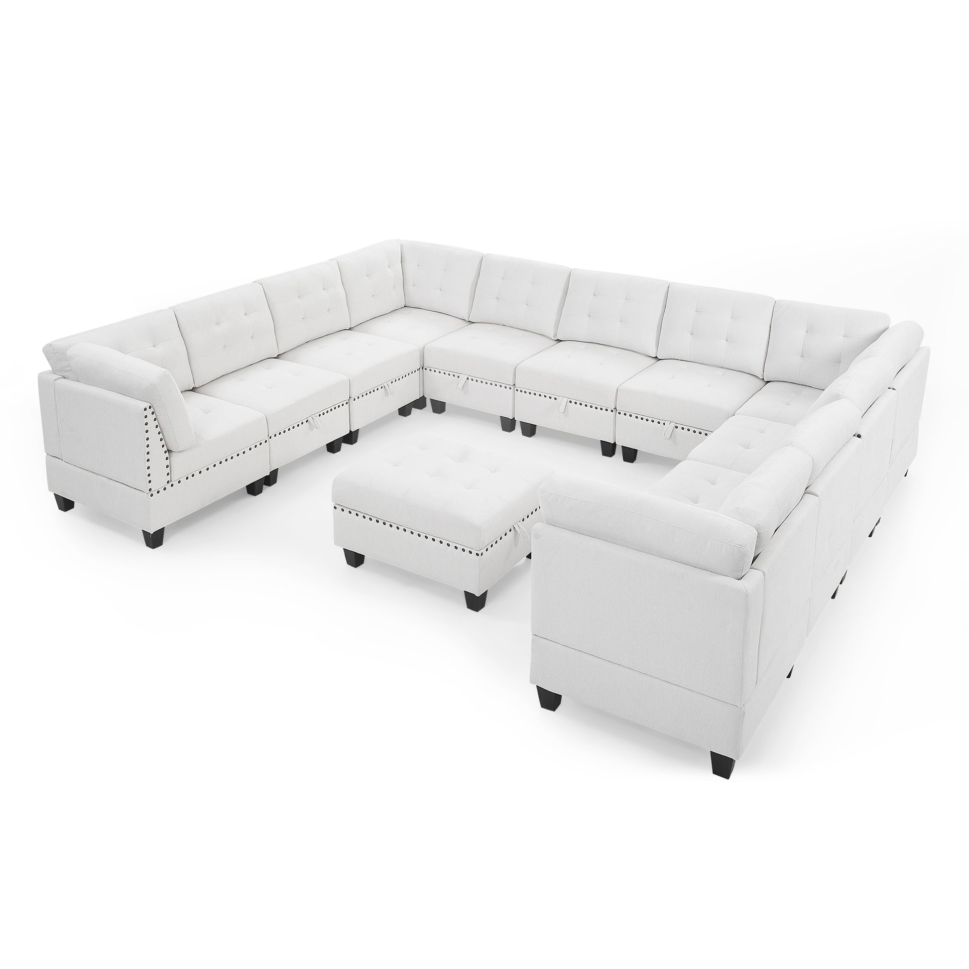 U Shape Modular Sectional Sofa,Diy Combination,Includes Seven Single Chair, Four Corner And One Ottoman,Ivory Ivory Plywood Chenille