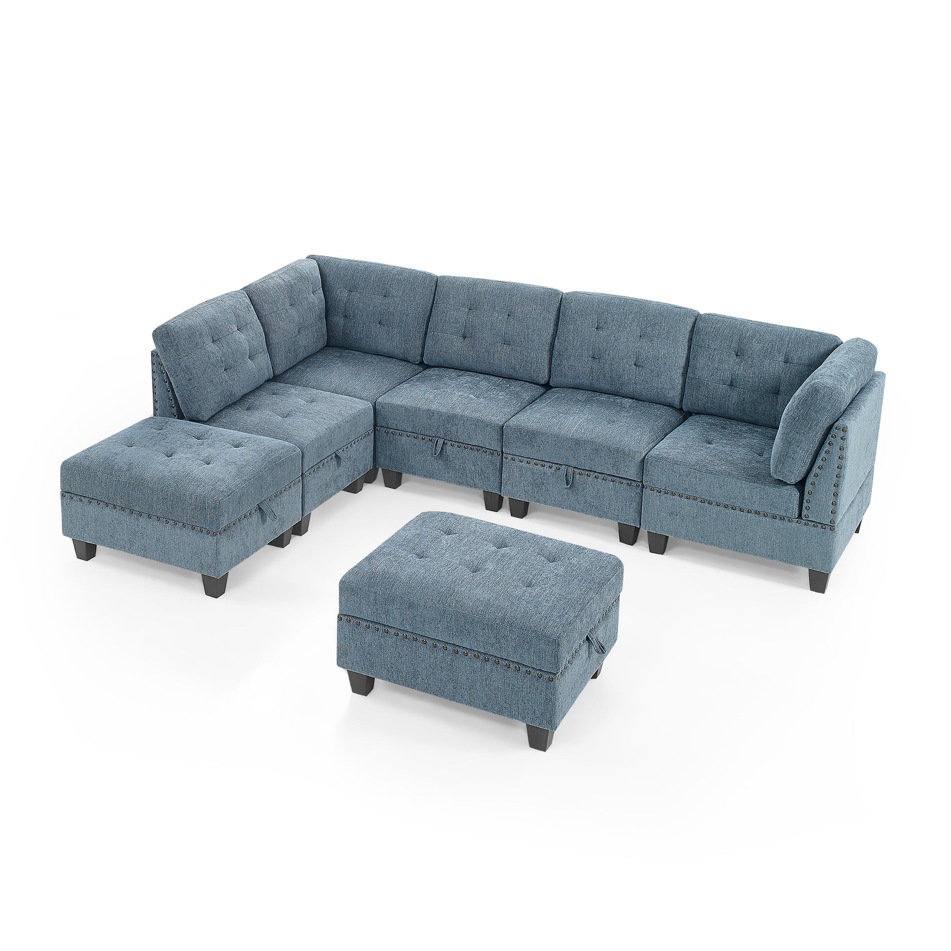 L Shape Modular Sectional Sofa,Diy Combination,Includes Three Single Chair ,Two Corner And Two Ottoman,Navy Blue Navy Blue Foam Chenille