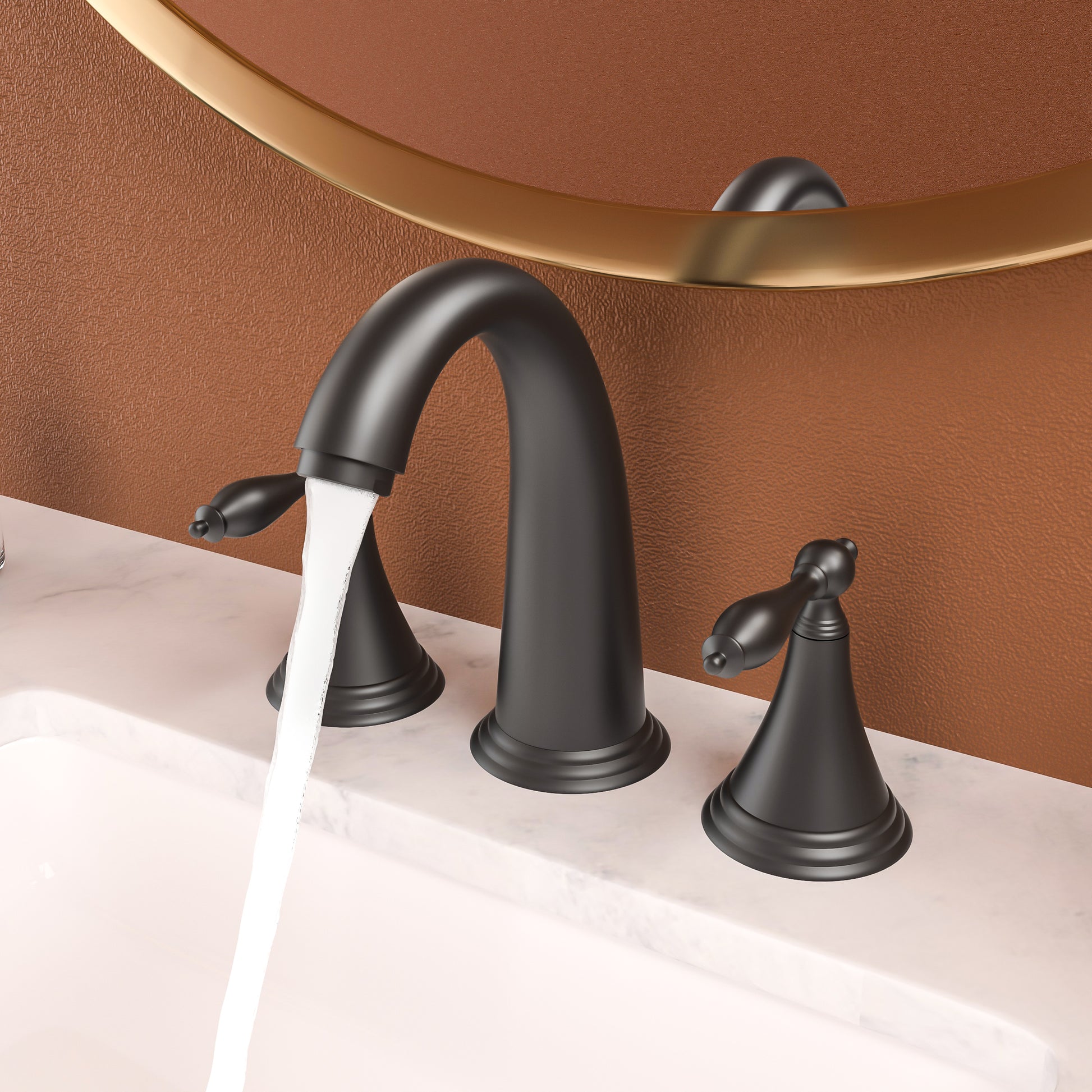 2 Handle Widespread Bathroom Faucet 3 Hole, With Pop Up Drain And 2 Water Supply Lines, Matte Black Matte Black Stainless Steel