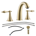 2 Handle Widespread Bathroom Faucet 3 Hole, With Pop Up Drain And 2 Water Supply Lines, Gold Gold Stainless Steel