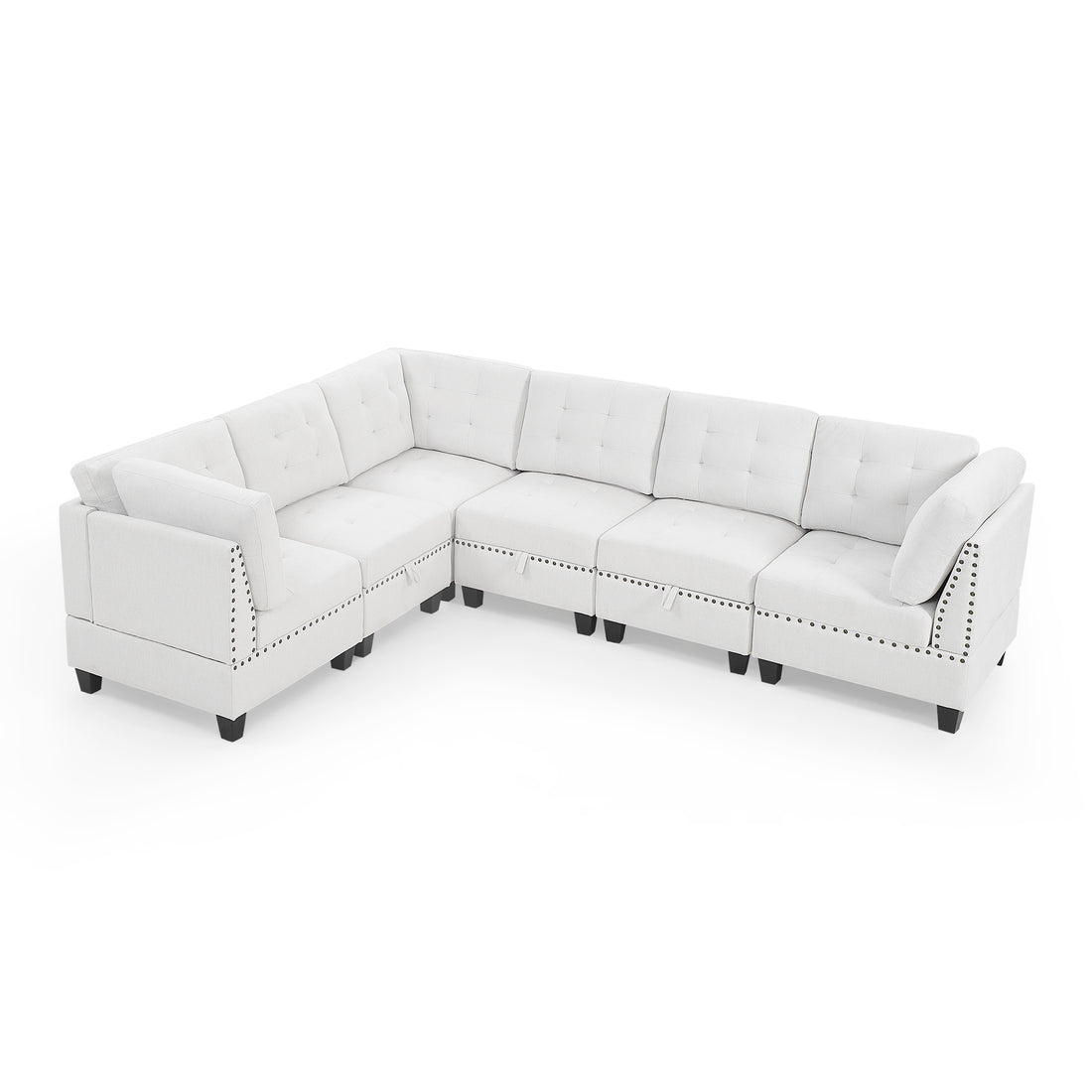 L Shape Modular Sectional Sofa,Diy Combination,Includes Three Single Chair And Three Corner ,Ivory Chenille Ivory Foam Chenille