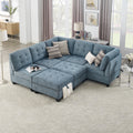 L Shape Modular Sectional Sofa,Diy Combination,Includes Three Single Chair ,Two Corner And Two Ottoman,Navy Blue Navy Blue Foam Chenille