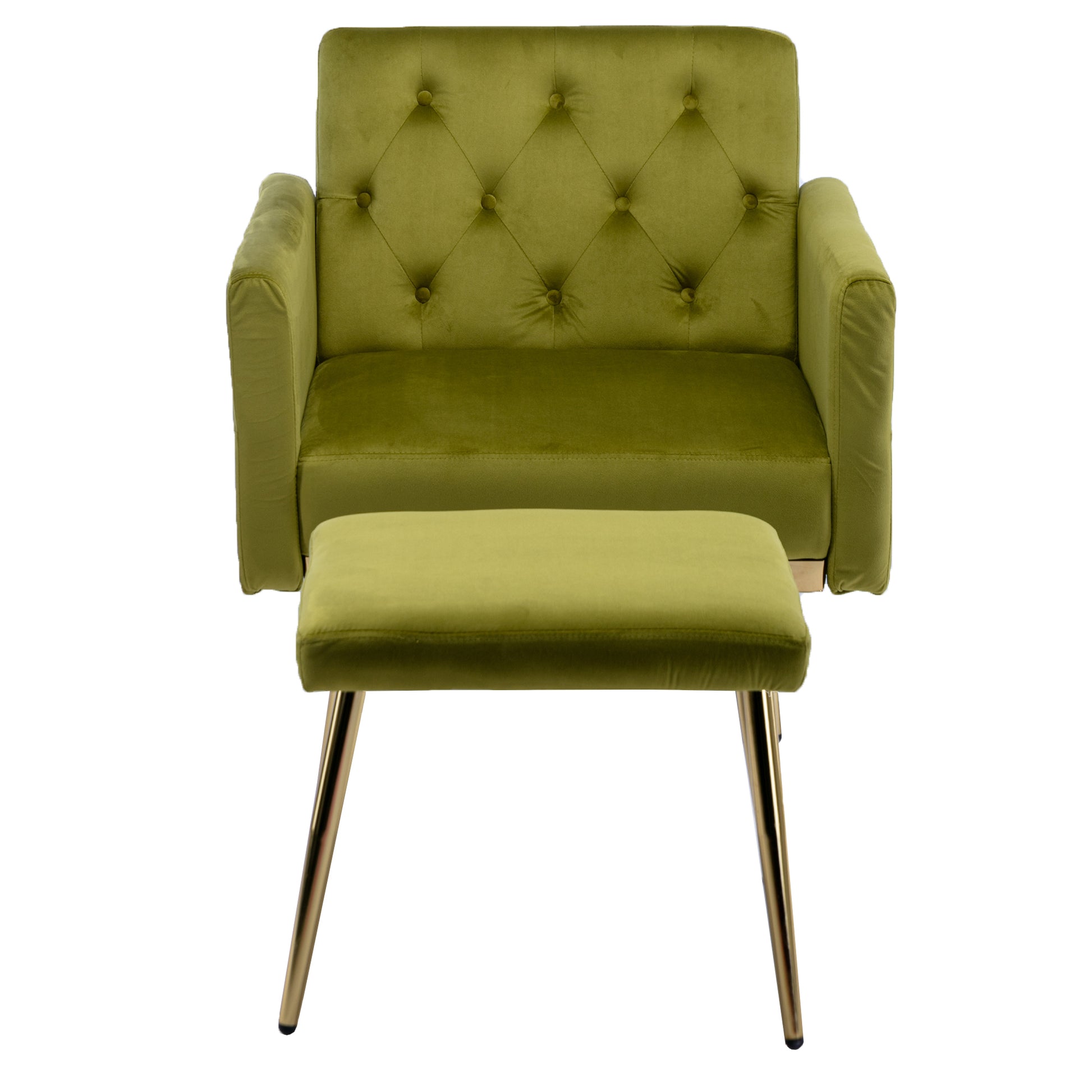 Coolmore Velvet Accent Chair With Adjustable Armrests And Backrest, Button Tufted Lounge Chair, Single Recliner Armchair With Ottoman Olive Green Metal