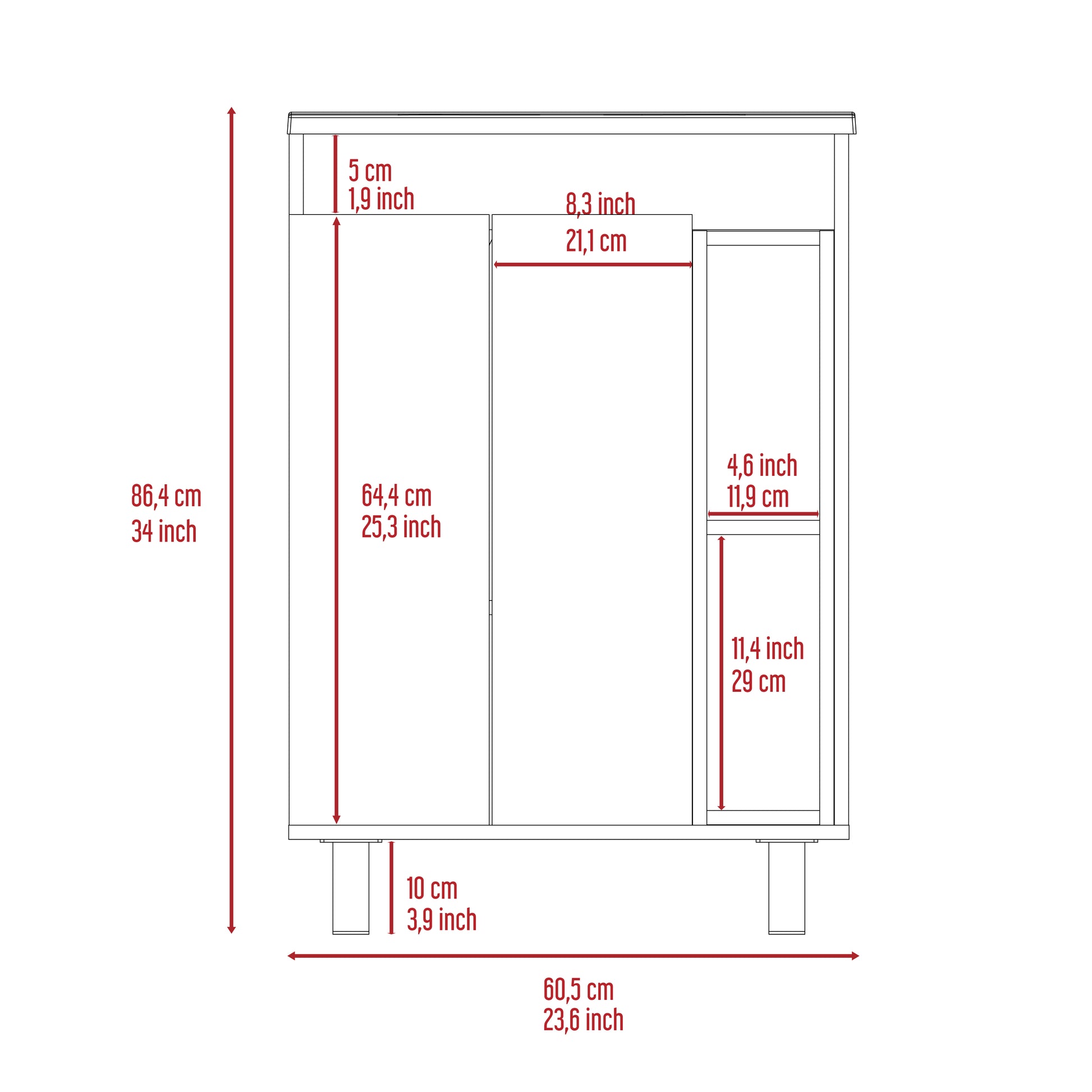 White 2 Shelf Rectangle Freestanding Vanity Cabinet White Particle Board