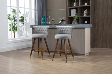 Coolmore Swivel Bar Stools With Backrest Footrest ,With A Fixed Height Of 360 Degrees Gray Solid Wood