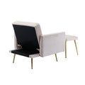 Coolmore Velvet Accent Chair With Adjustable Armrests And Backrest, Button Tufted Lounge Chair, Single Recliner Armchair With Ottoman Beige Metal