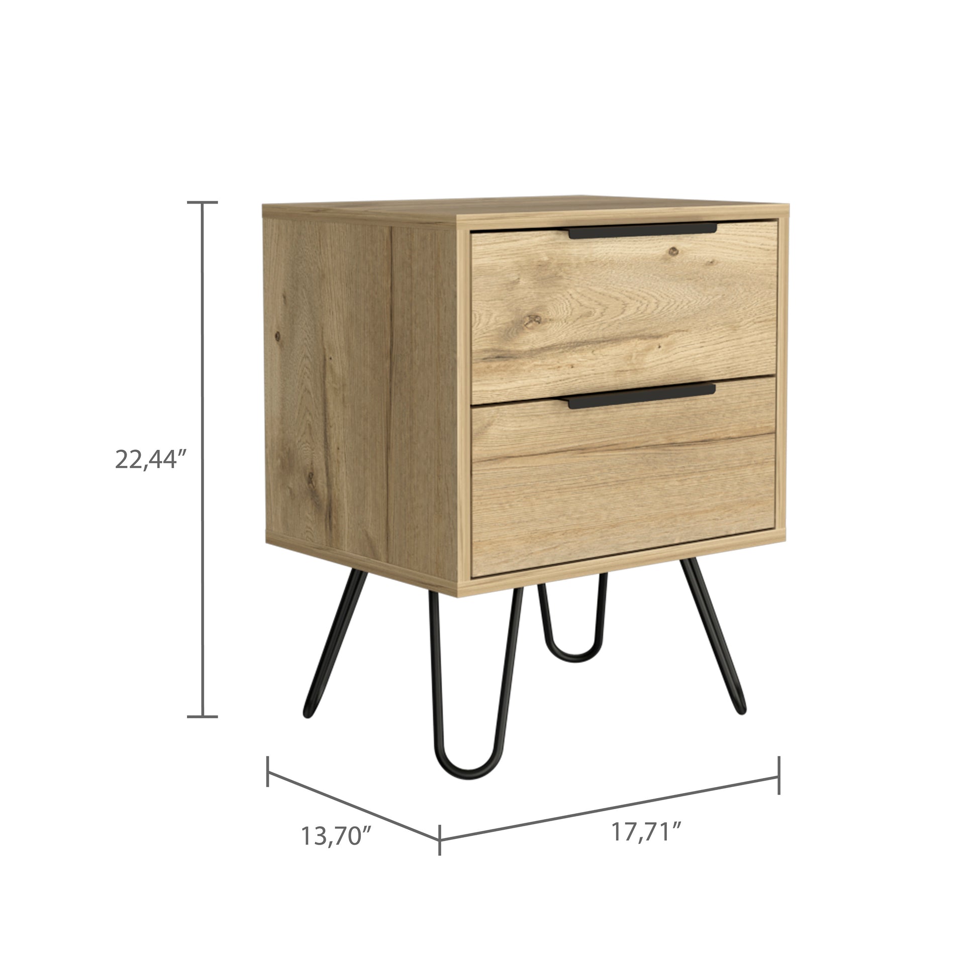 Light Oak 2 Drawer Rectangle Nightstand Light Oak Particle Board