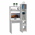 White 6 Shelf Writing Desk With Built In Bookcase White Particle Board