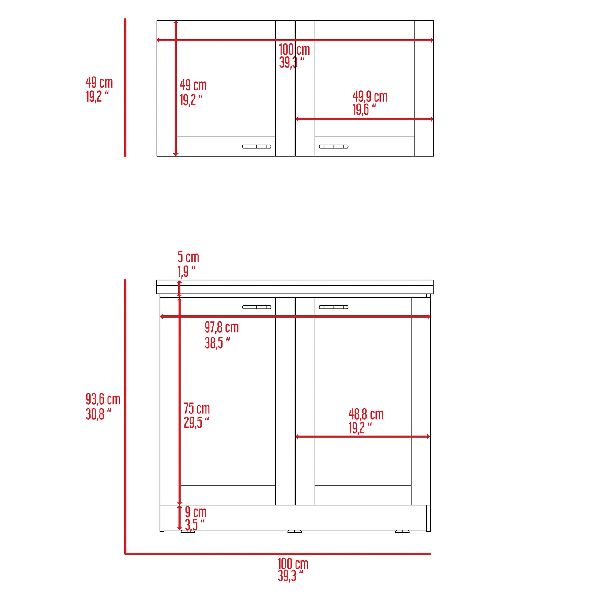 Cambridge 2 Piece Rectangle Cabinet Set White White Particle Board