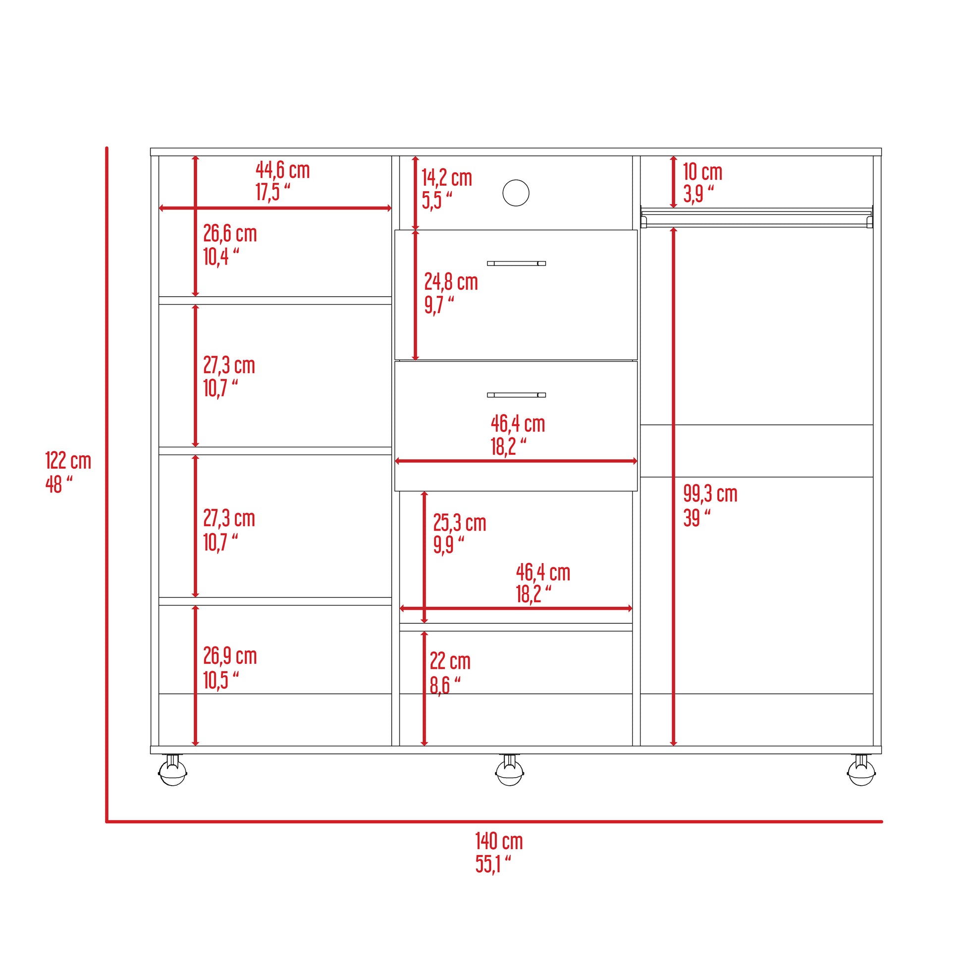 Black Wengue 1 Shelf 2 Drawer Rectangle Dresser Black Bedroom Particle Board