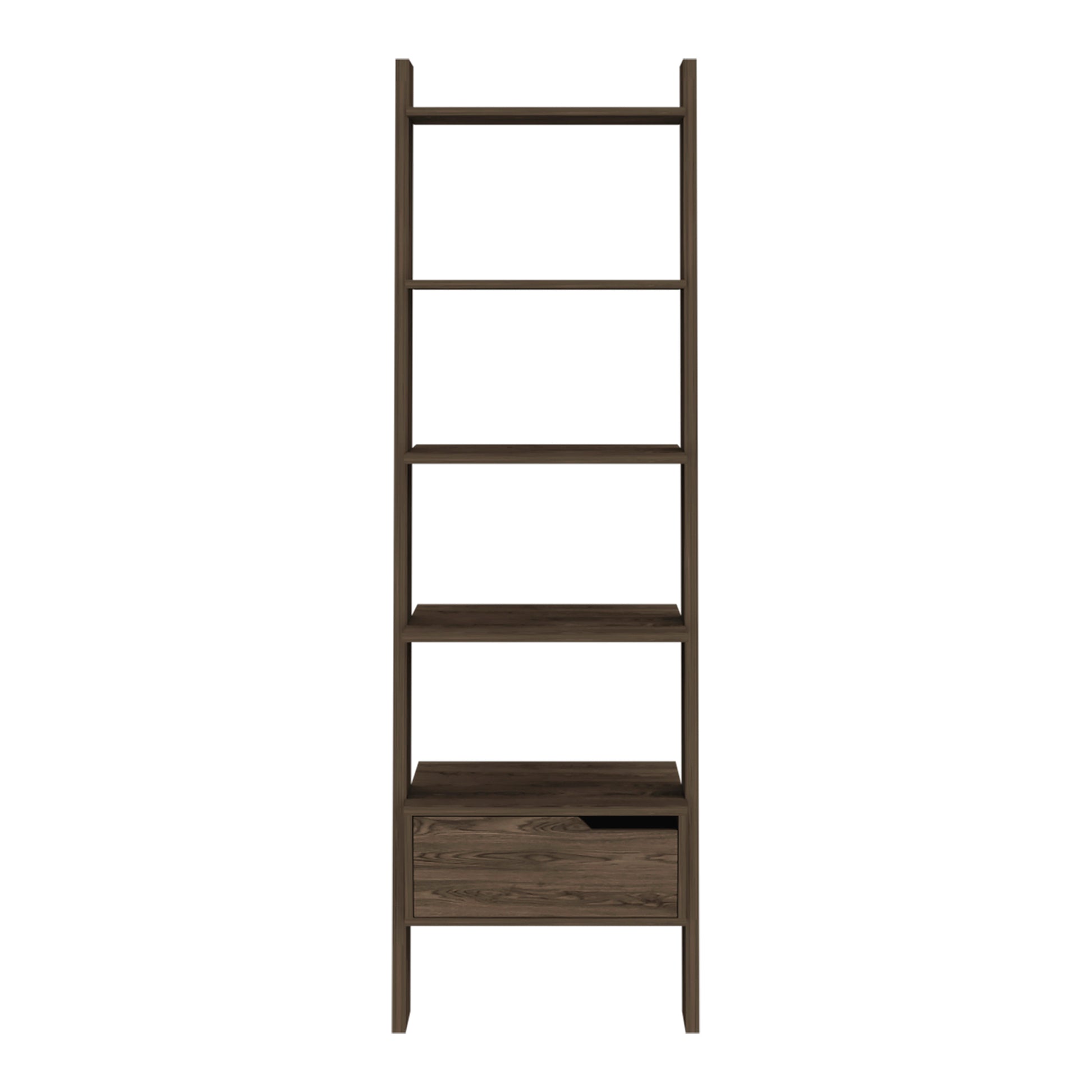 Haven 1 Drawer 4 Shelf Ladder Bookcase Dark Walnut Brown Particle Board