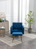 Coolmore Velvet Accent Chair With Adjustable Armrests And Backrest, Button Tufted Lounge Chair, Single Recliner Armchair With Ottoman Navy Metal