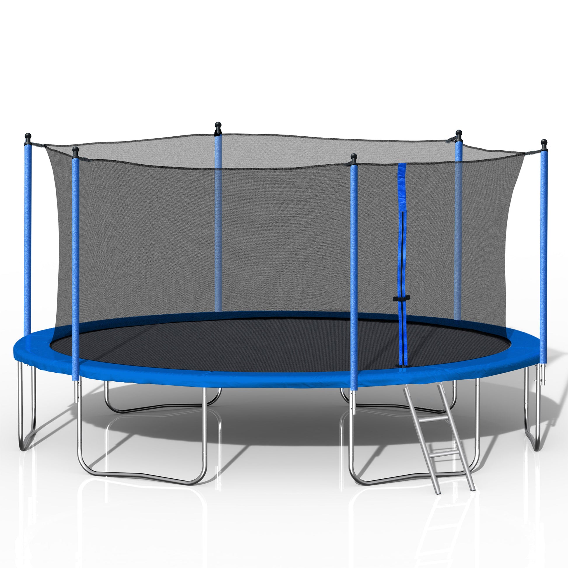 14Ft Trampoline With Safety Enclosure Net,Heavy Duty Jumping Mat And Spring Cover Padding For Kids And Adults, Ladder Blue Foam Iron Plastic