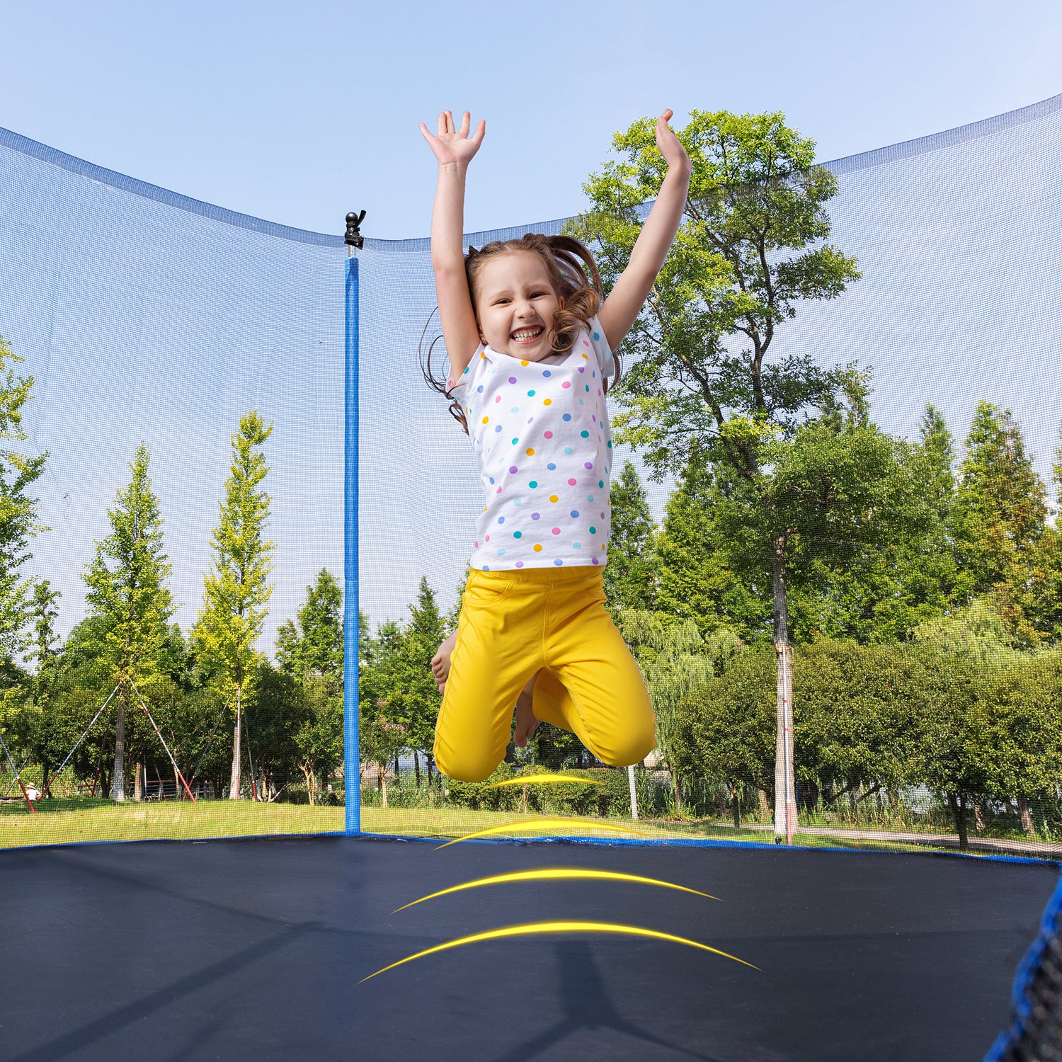 14Ft Trampoline With Safety Enclosure Net,Heavy Duty Jumping Mat And Spring Cover Padding For Kids And Adults, Ladder Blue Foam Iron Plastic