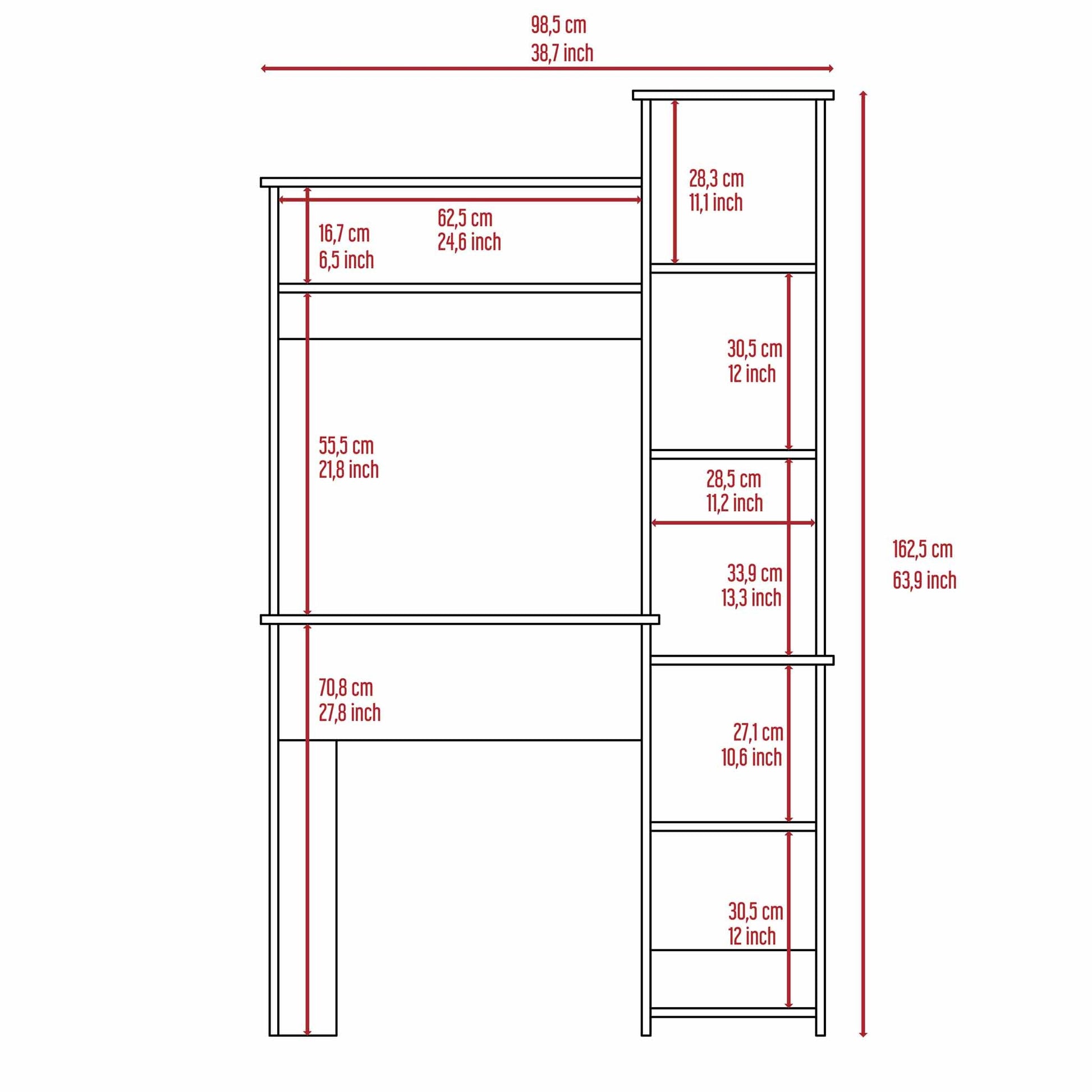 White 6 Shelf Writing Desk With Built In Bookcase White Particle Board