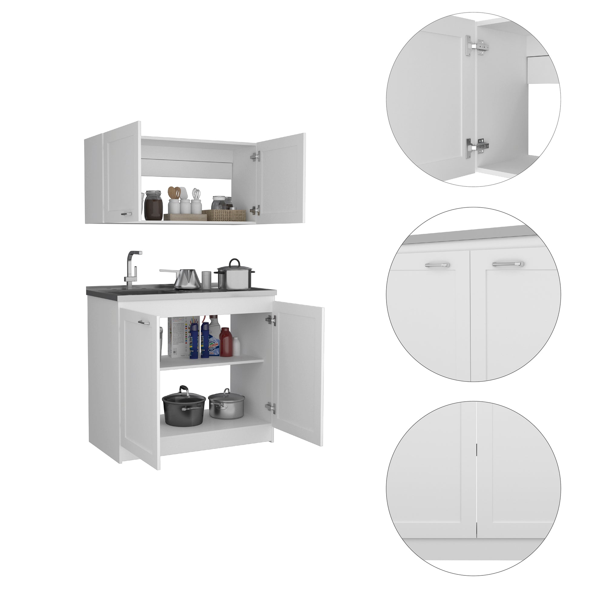 Cambridge 2 Piece Rectangle Cabinet Set White White Particle Board