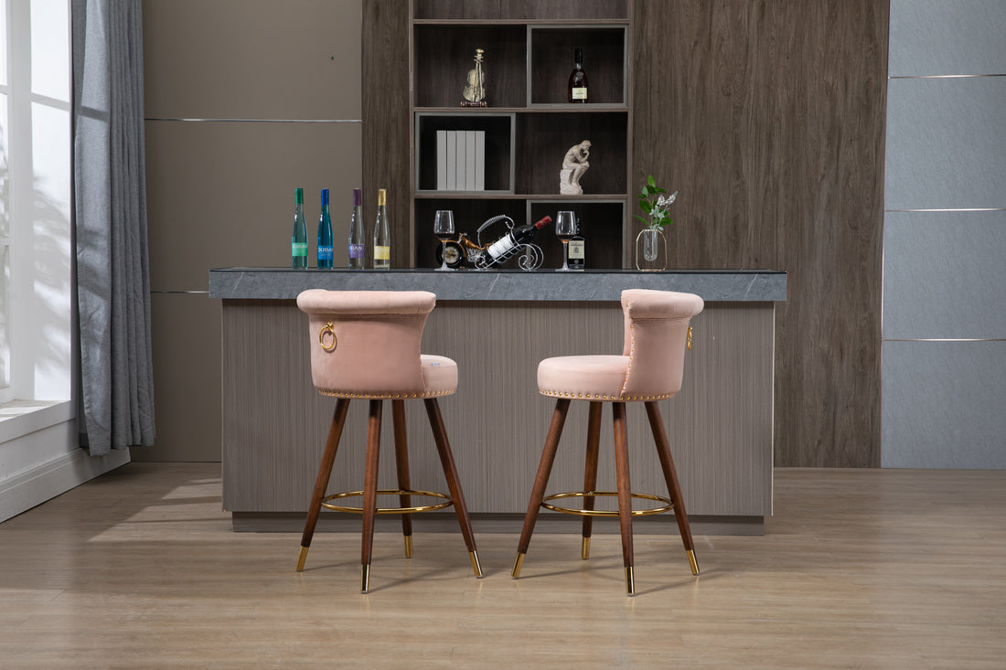 Coolmore Swivel Bar Stools With Backrest Footrest With A Fixed Height Of 360 Degrees Pink Solid Wood