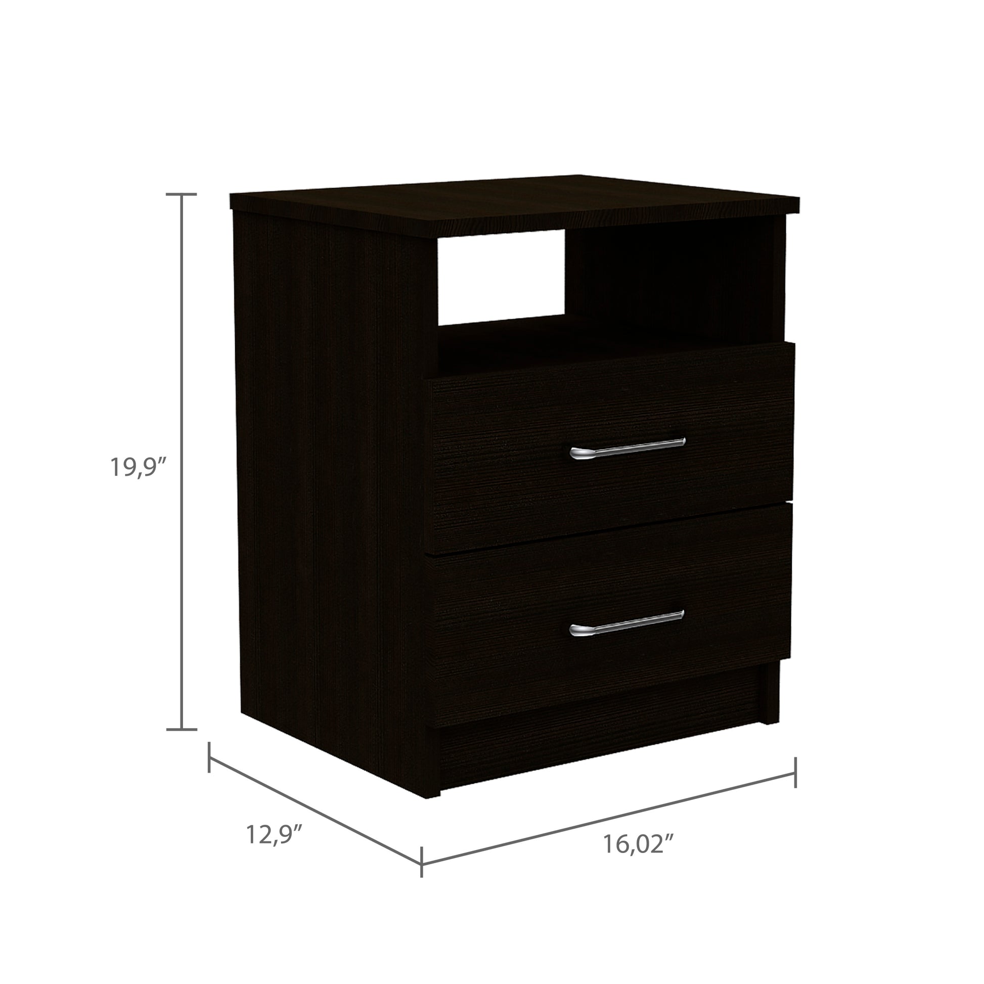 Brookeline 2 Drawer 1 Shelf Rectangle Nightstand Black Wengue Black Particle Board