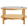 Modern Simple Circular Double Layer Solid Wood Tea Table Rattan Woven Chinese Side Table Small Round Table Suitable For Living Room, Dining Room And Bedroom Natural Wood Solid Wood