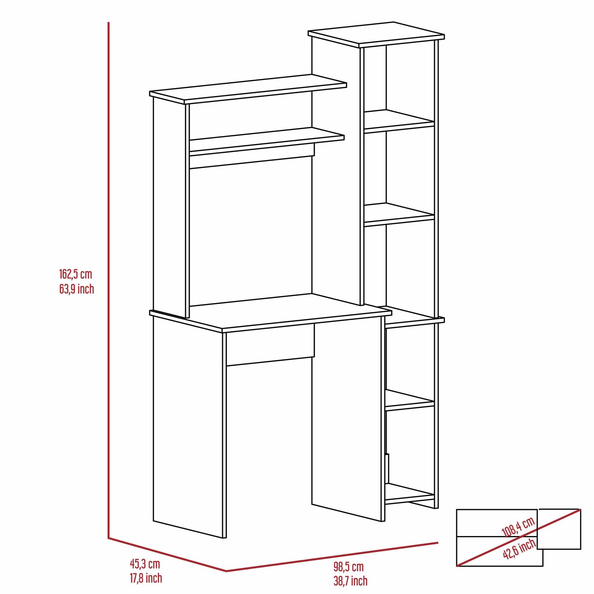 White 6 Shelf Writing Desk With Built In Bookcase White Particle Board