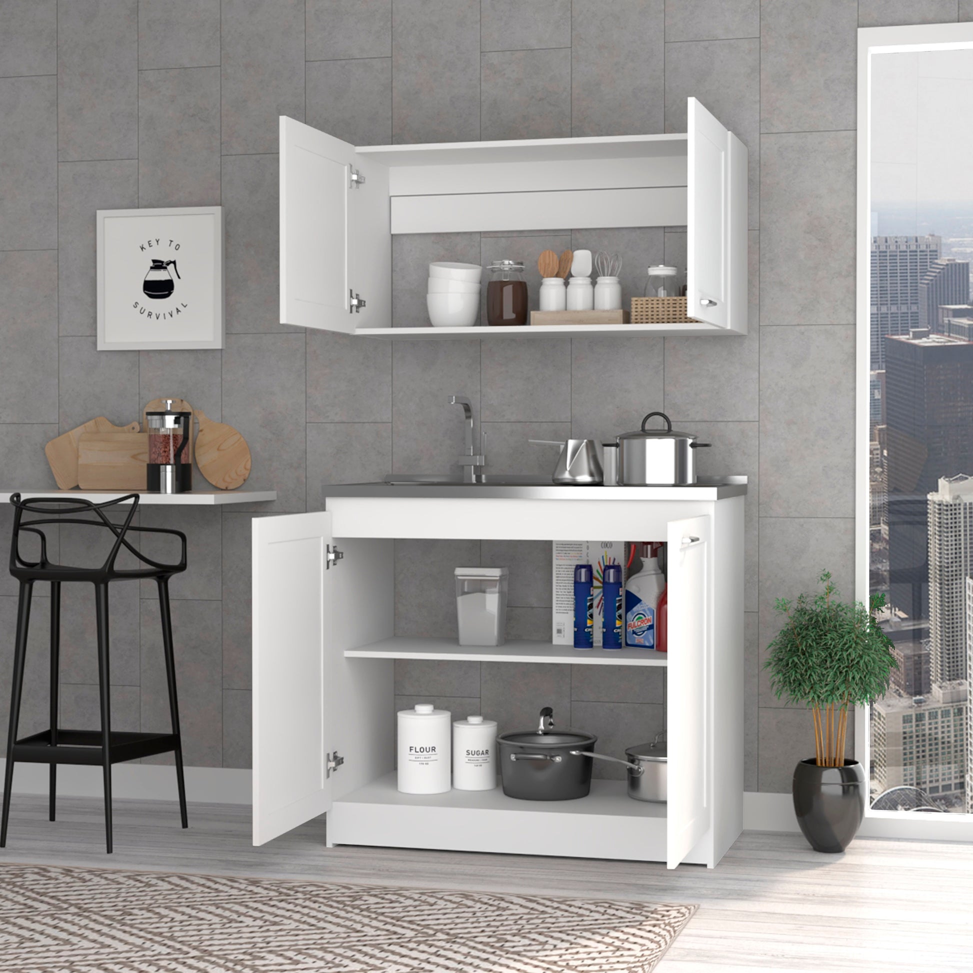 Cambridge 2 Piece Rectangle Cabinet Set White White Particle Board