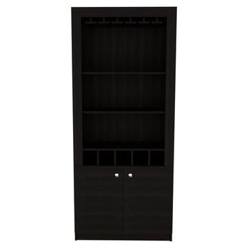 Black Wengue 3 Shelf Rectangle 5 Bottle Bar Cabinet Black Particle Board