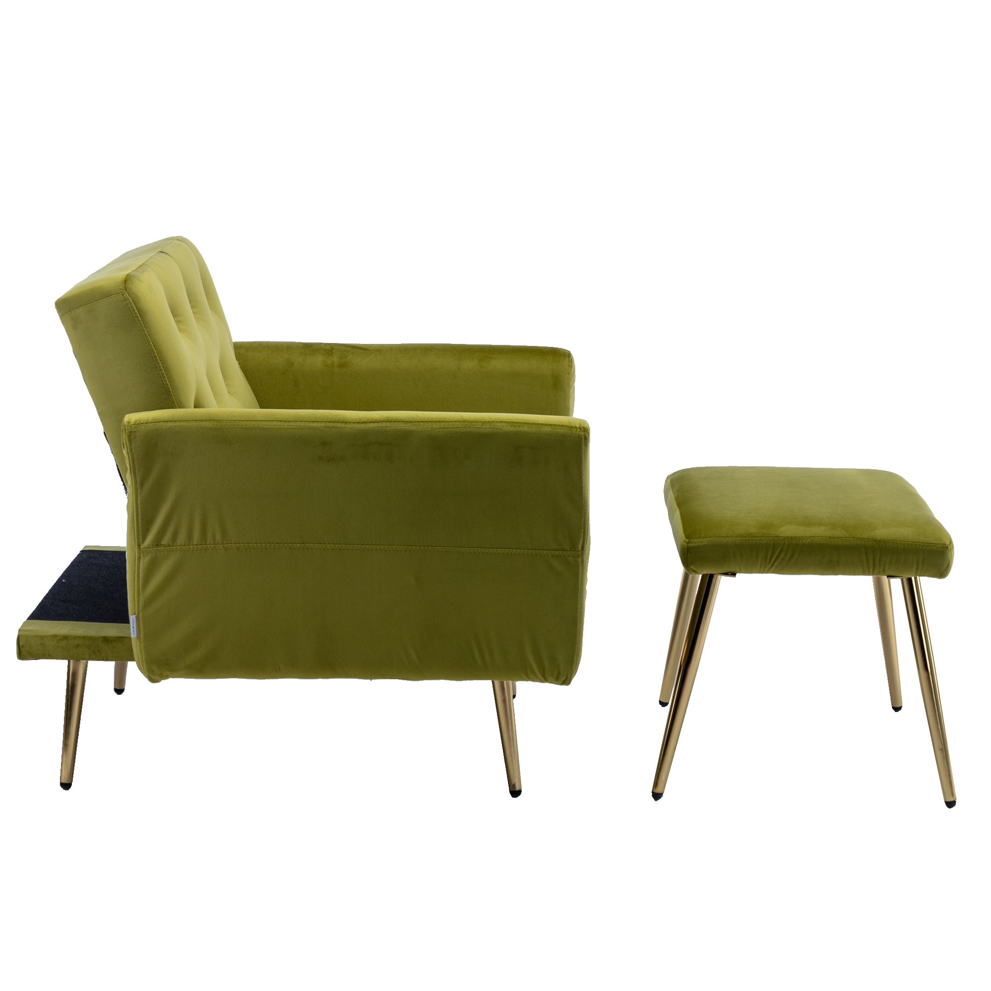 COOLMORE Velvet Accent Chair with Adjustable Armrests olive green-metal