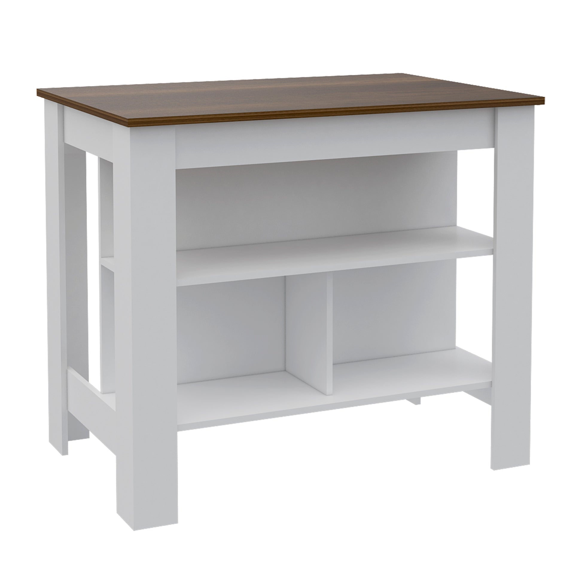 Rockaway 3 Shelf Kitchen Island White And Walnut White Particle Board