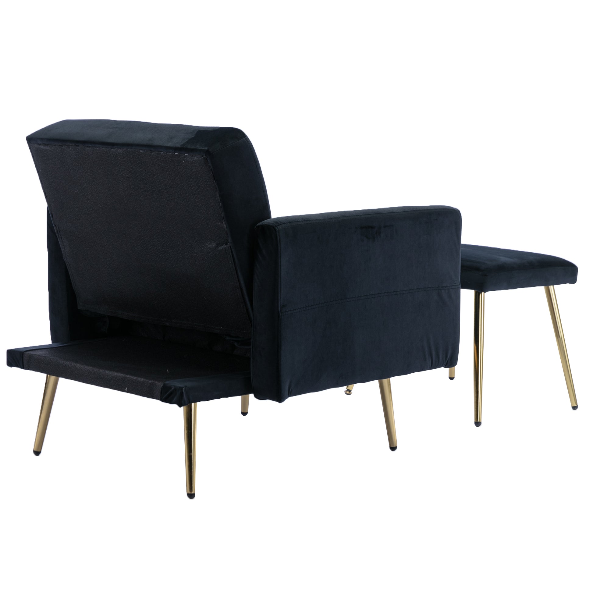 Coolmore Velvet Accent Chair With Adjustable Armrests And Backrest, Button Tufted Lounge Chair, Single Recliner Armchair With Ottoman Black Metal