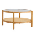 Modern Simple Circular Double Layer Solid Wood Tea Table Rattan Woven Chinese Side Table Small Round Table Suitable For Living Room, Dining Room And Bedroom Natural Wood Solid Wood