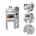 White 6 Shelf Writing Desk With Built In Bookcase White Particle Board