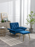 Coolmore Velvet Accent Chair With Adjustable Armrests And Backrest, Button Tufted Lounge Chair, Single Recliner Armchair With Ottoman Navy Metal