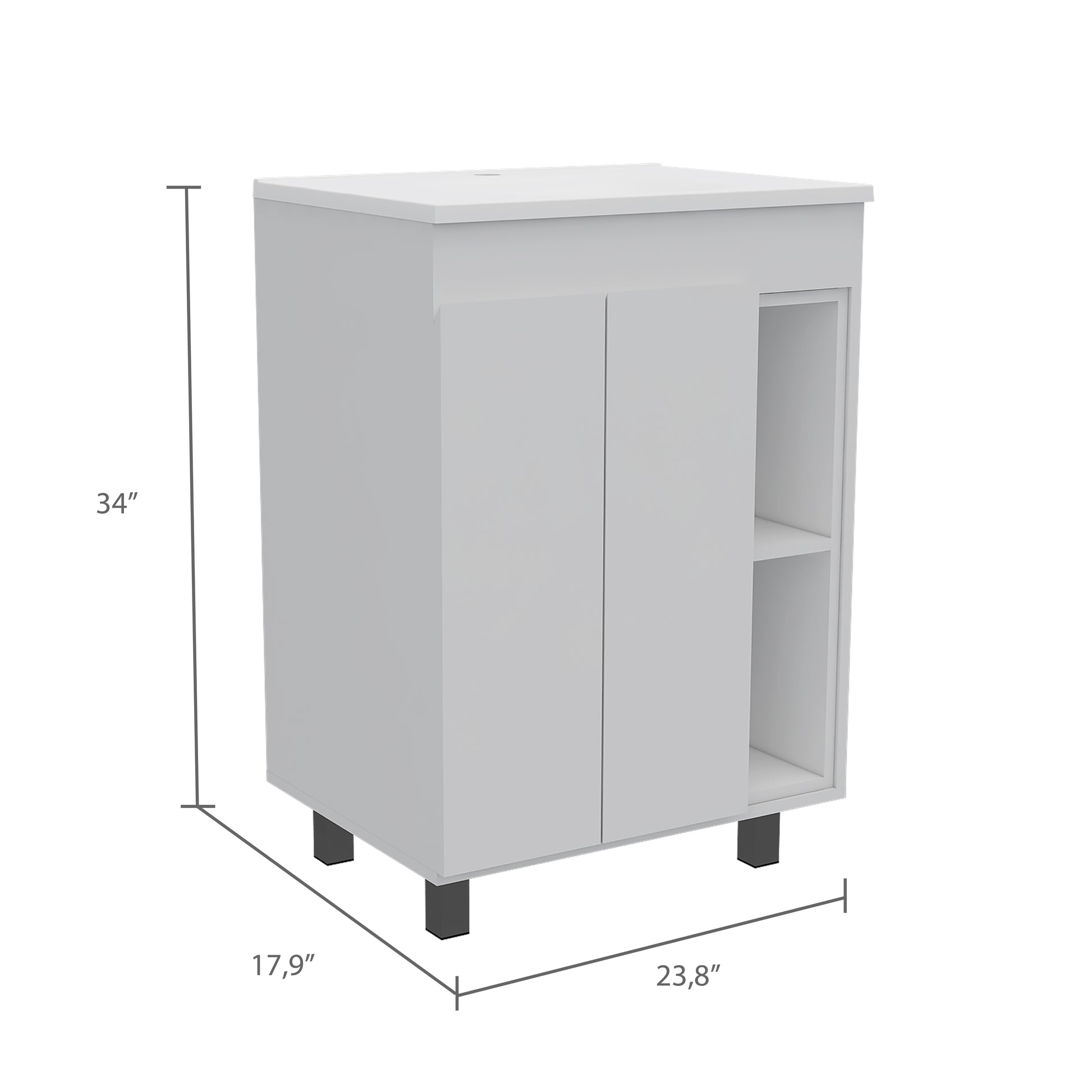 White 2 Shelf Rectangle Freestanding Vanity Cabinet White Particle Board